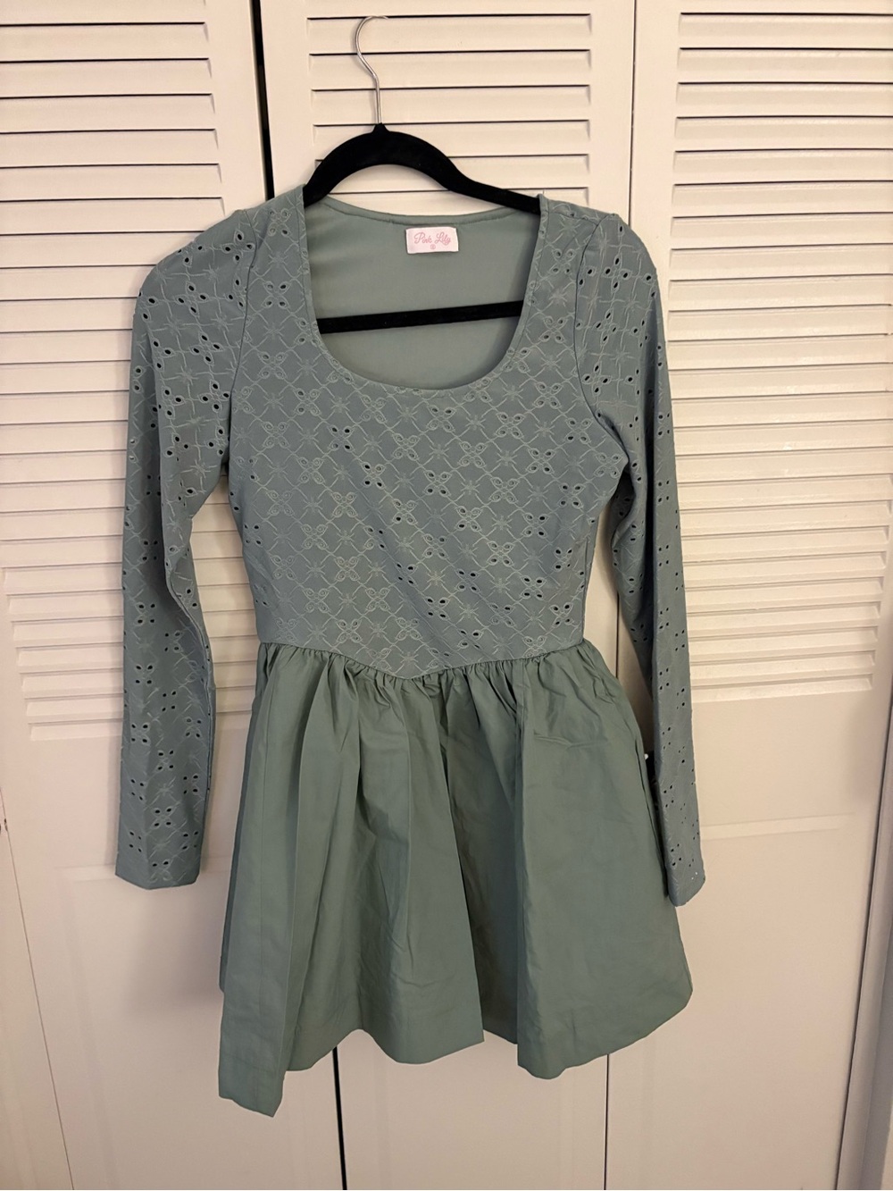 Pink Lily Sage Eyelet Long-Sleeve Girls Dress